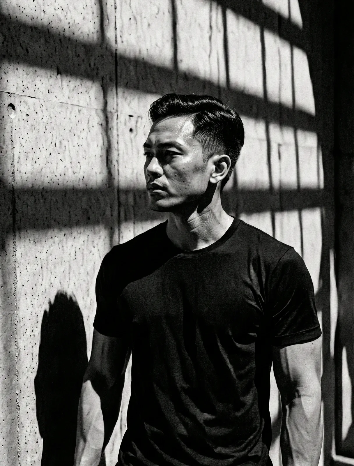 Modern Indonesian man against brutalist architecture